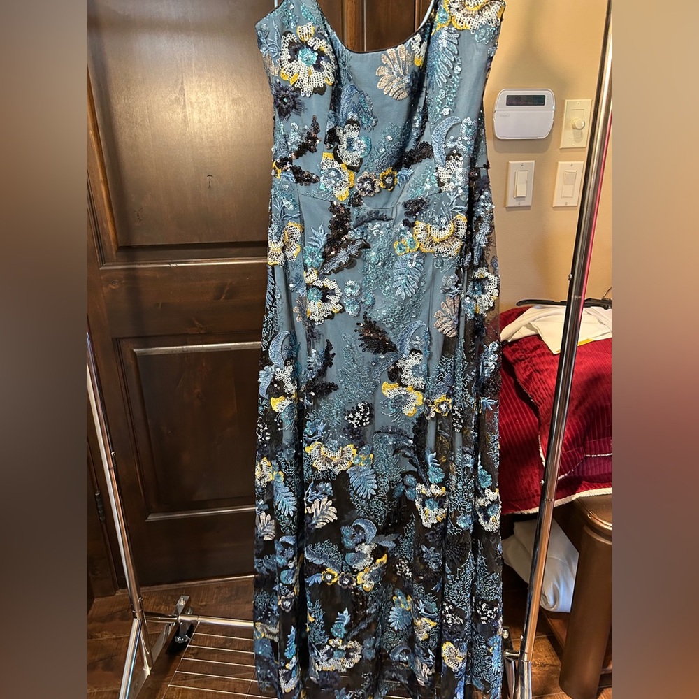 Dress the Population  Floral Embroidered Blue Dress